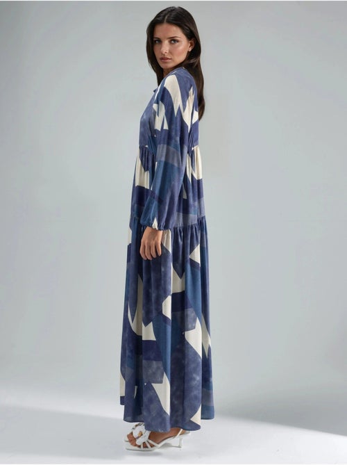 Robe longue imprimée à manches longues en viscose hiccup - Kiabi