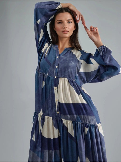 Robe longue imprimée à manches longues en viscose hiccup - Kiabi