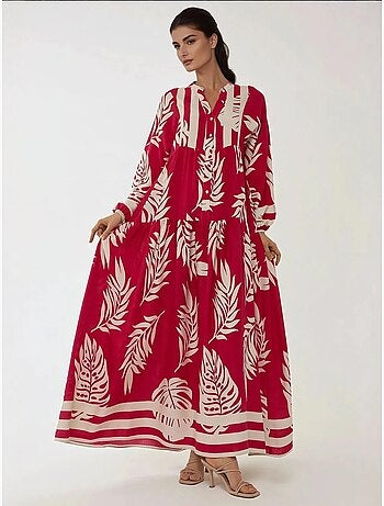 Robe longue imprimée à manches longues en viscose hiccup