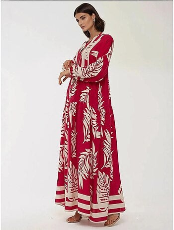 Robe longue imprimée à manches longues en viscose hiccup