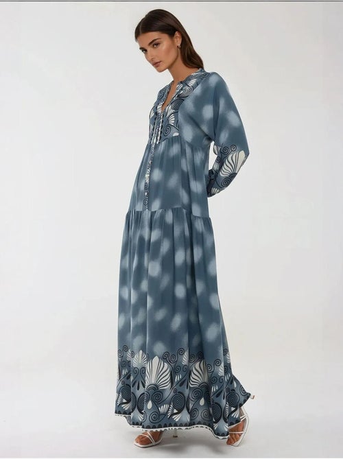 Robe longue imprimée à manches longues en viscose hiccup - Kiabi Robe longue imprimée à manches longues en viscose hiccup - Kiabi
