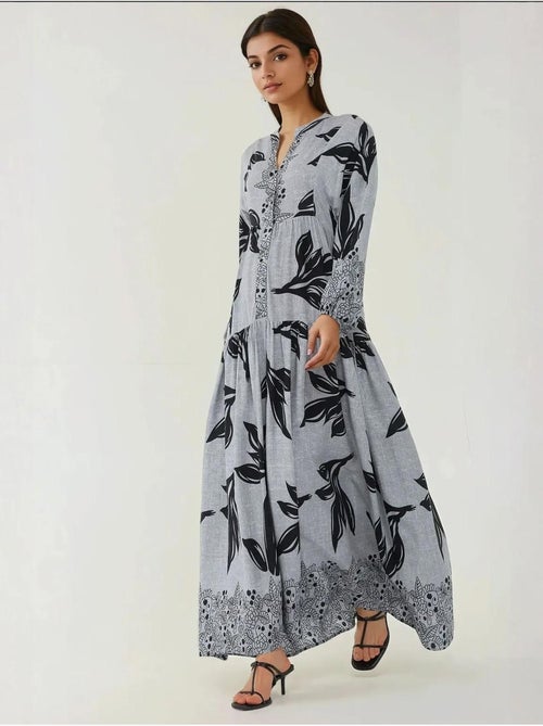 Robe longue imprimée à manches longues en viscose hiccup - Kiabi Robe longue imprimée à manches longues en viscose hiccup - Kiabi