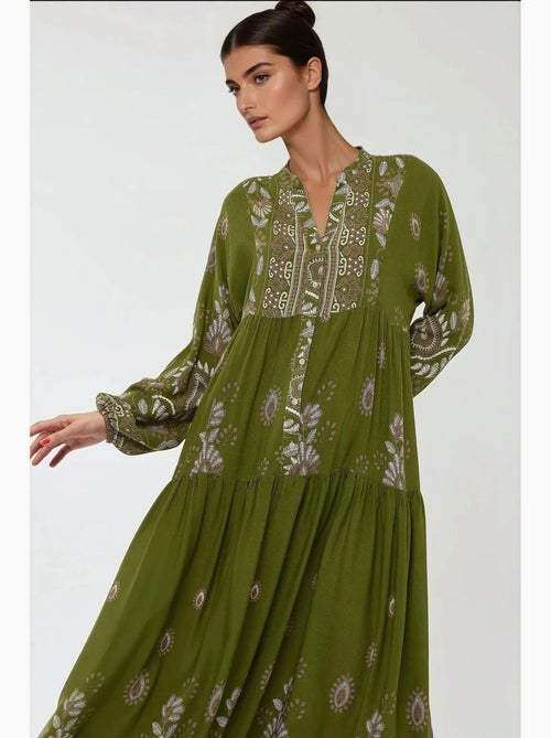 Robe longue imprimée à manches longues en viscose hiccup - Kiabi Robe longue imprimée à manches longues en viscose hiccup - Kiabi