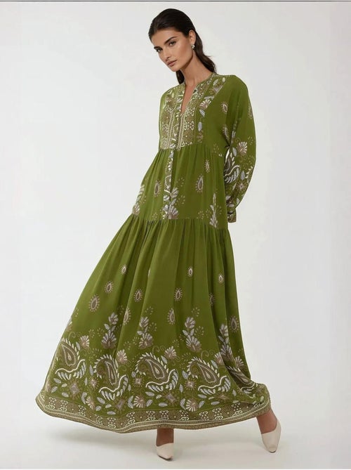 Robe longue imprimée à manches longues en viscose hiccup - Kiabi Robe longue imprimée à manches longues en viscose hiccup - Kiabi