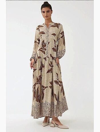 Robe longue imprimée à manches longues en viscose hiccup