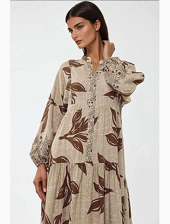 Robe longue imprimée à manches longues en viscose hiccup