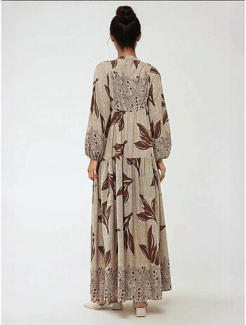 Robe longue imprimée à manches longues en viscose hiccup