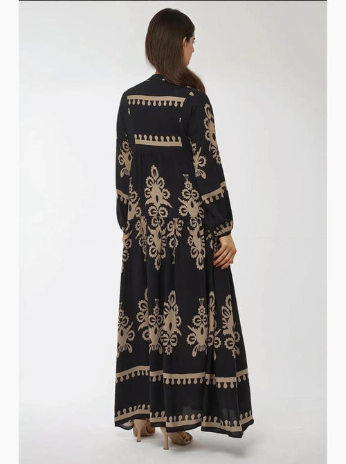 Robe longue imprimée à manches longues en viscose hiccup - Kiabi Robe longue imprimée à manches longues en viscose hiccup - Kiabi