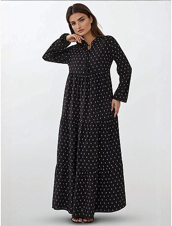 Robe longue imprimée à manches longues en viscose hiccup