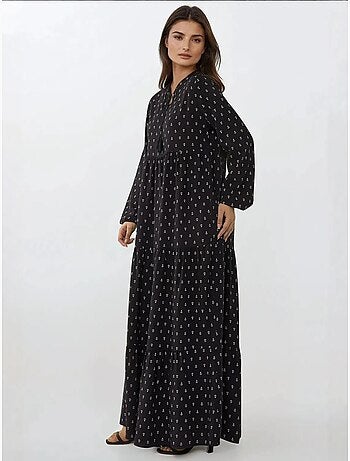 Robe longue imprimée à manches longues en viscose hiccup