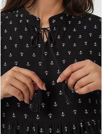 Robe longue imprimée à manches longues en viscose hiccup