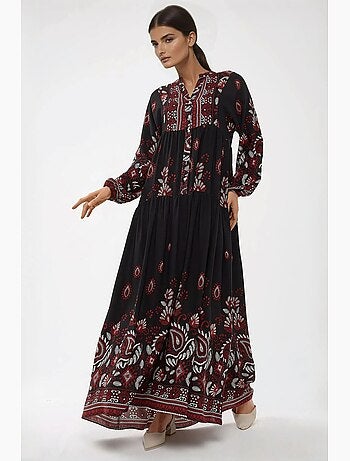 Robe longue imprimée à manches longues en viscose hiccup