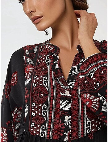 Robe longue imprimée à manches longues en viscose hiccup