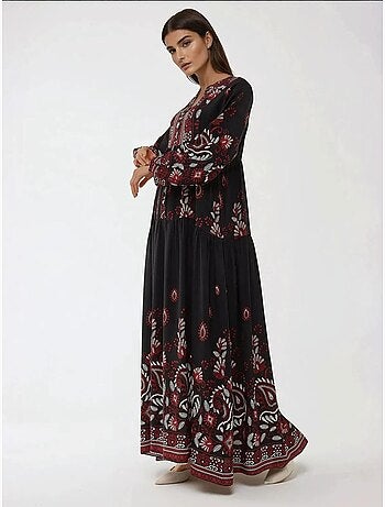 Robe longue imprimée à manches longues en viscose hiccup
