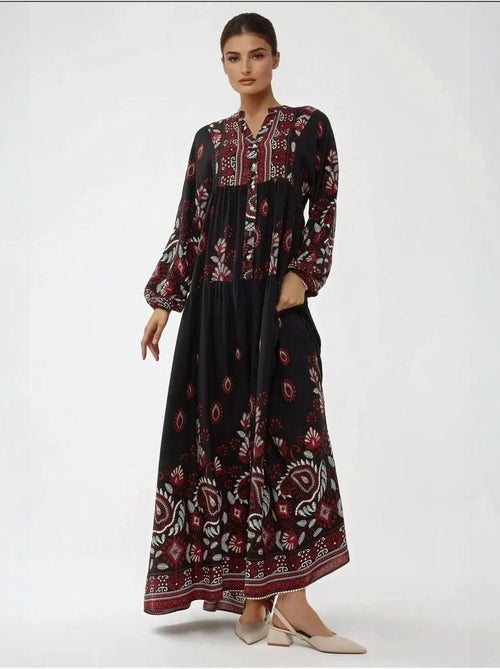 Robe longue imprimée à manches longues en viscose hiccup - Kiabi Robe longue imprimée à manches longues en viscose hiccup - Kiabi