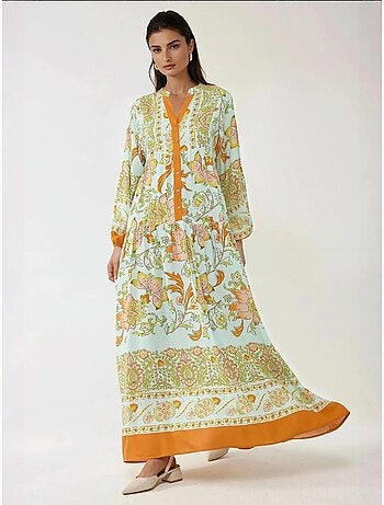 Robe longue imprimée à manches longues en viscose hiccup