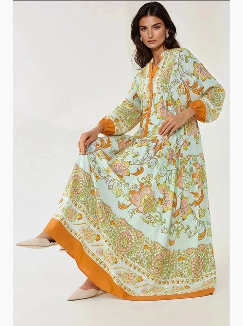 Robe longue imprimée à manches longues en viscose hiccup - Kiabi Robe longue imprimée à manches longues en viscose hiccup - Kiabi