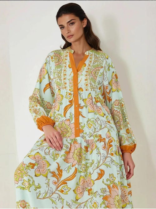 Robe longue imprimée à manches longues en viscose hiccup - Kiabi Robe longue imprimée à manches longues en viscose hiccup - Kiabi