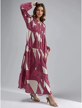 Robe longue imprimée à manches longues en viscose hiccup