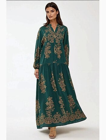 Robe longue imprimée à manches longues en viscose hiccup