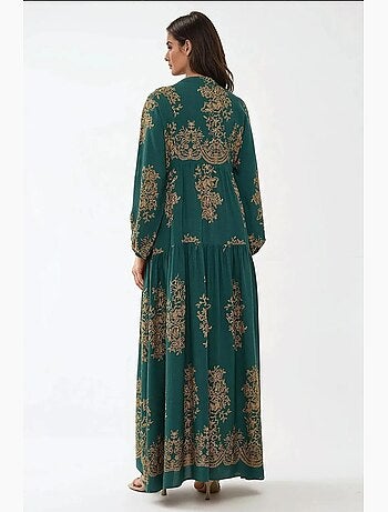 Robe longue imprimée à manches longues en viscose hiccup