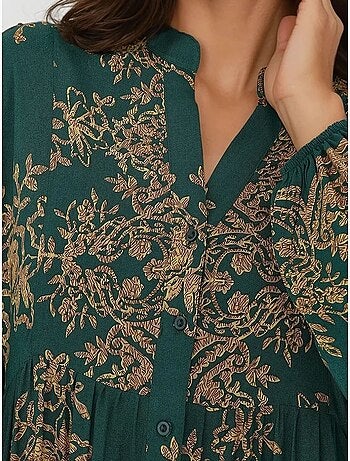 Robe longue imprimée à manches longues en viscose hiccup