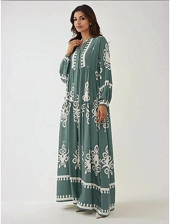 Robe longue imprimée à manches longues en viscose hiccup
