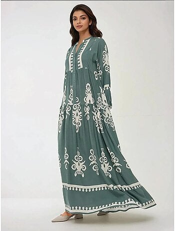 Robe longue imprimée à manches longues en viscose hiccup
