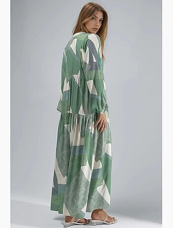 Robe longue imprimée à manches longues en viscose hiccup