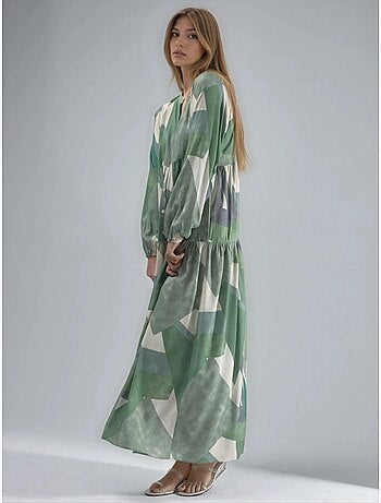 Robe longue imprimée à manches longues en viscose hiccup