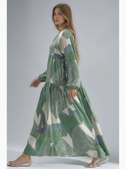 Robe longue imprimée à manches longues en viscose hiccup - Kiabi