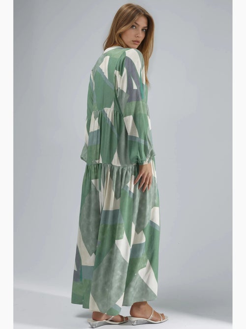Robe longue imprimée à manches longues en viscose hiccup - Kiabi