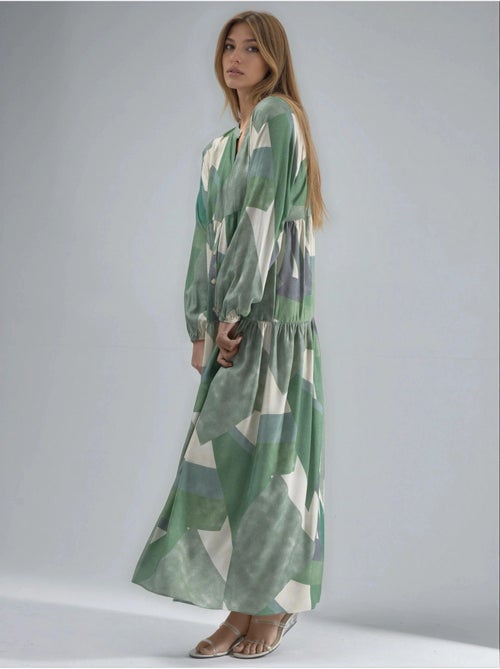 Robe longue imprimée à manches longues en viscose hiccup - Kiabi