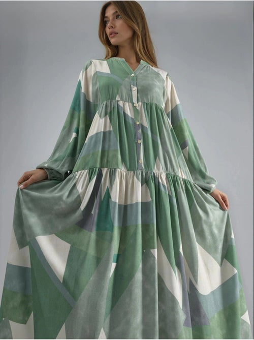 Robe longue imprimée à manches longues en viscose hiccup - Kiabi