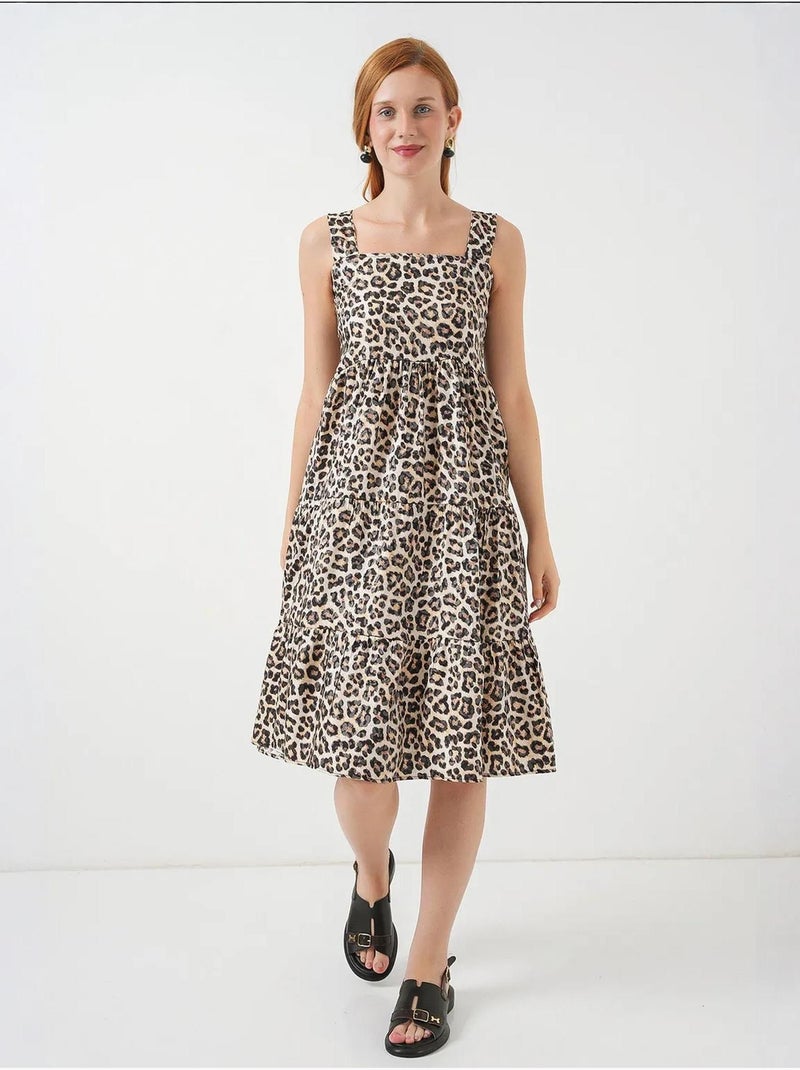 Robe longue imprimée avec col carré et fermeture éclair bdart Marron noisette - Kiabi