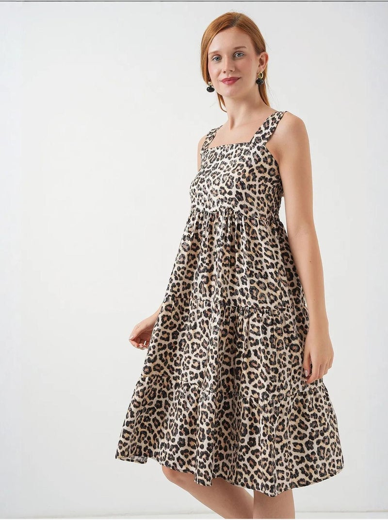 Robe longue imprimée avec col carré et fermeture éclair bdart Marron noisette - Kiabi