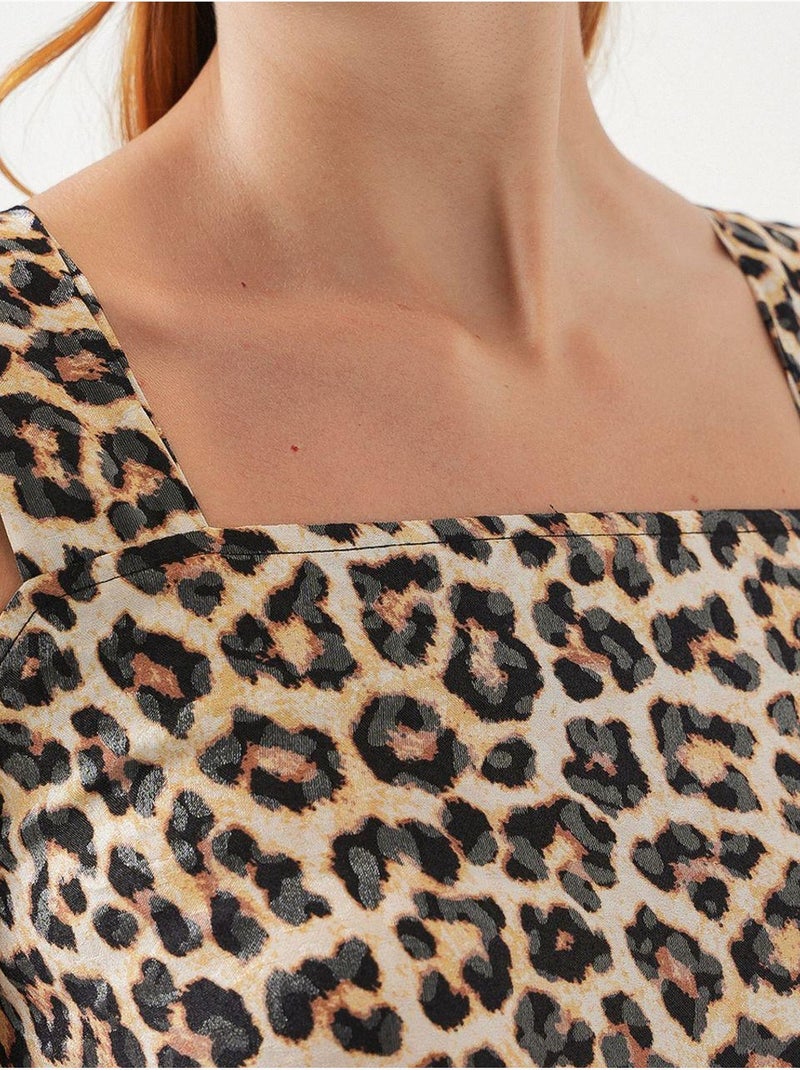 Robe longue imprimée avec col carré et fermeture éclair bdart Marron noisette - Kiabi