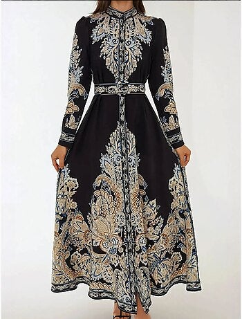 Robe longue imprimée en forme de A avec ceinture