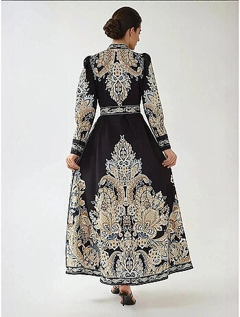 Robe longue imprimée en forme de A avec ceinture