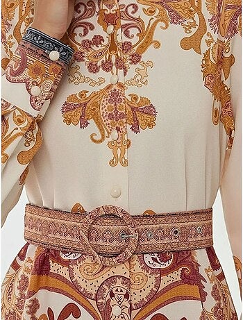 Robe longue imprimée en forme de A avec ceinture