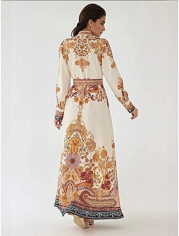 Robe longue imprimée en forme de A avec ceinture