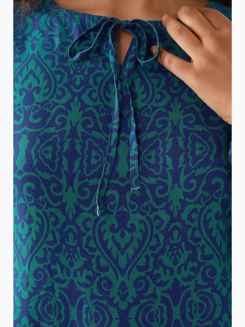 Robe longue imprimée en forme de a avec col ras du cou hiccup Vert foncé - Kiabi