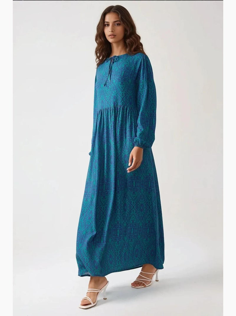 Robe longue imprimée en forme de a avec col ras du cou hiccup Vert foncé - Kiabi