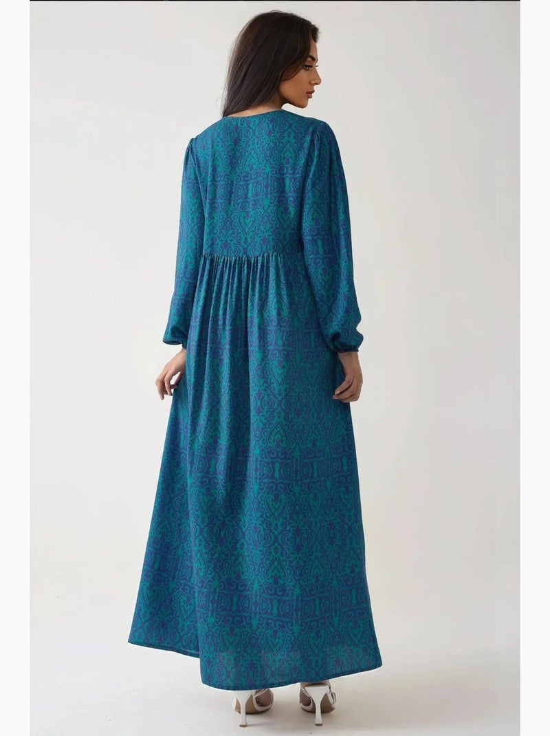 Robe longue imprimée en forme de a avec col ras du cou hiccup Vert foncé - Kiabi