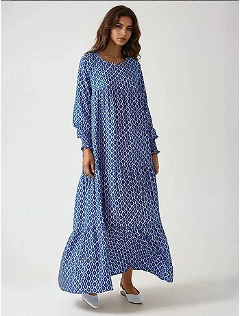 Robe longue imprimée en viscose à col ras du cou hiccup