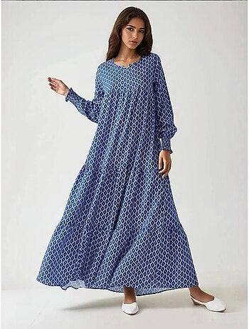 Robe longue imprimée en viscose à col ras du cou hiccup