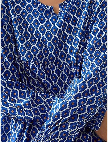 Robe longue imprimée en viscose à col ras du cou hiccup