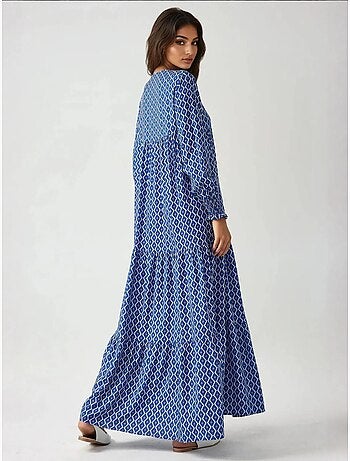 Robe longue imprimée en viscose à col ras du cou hiccup