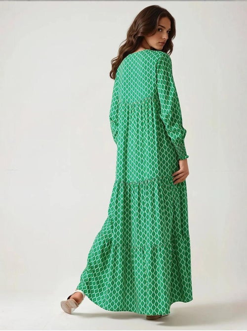 Robe longue imprimée en viscose à col ras du cou hiccup - Kiabi Robe longue imprimée en viscose à col ras du cou hiccup - Kiabi