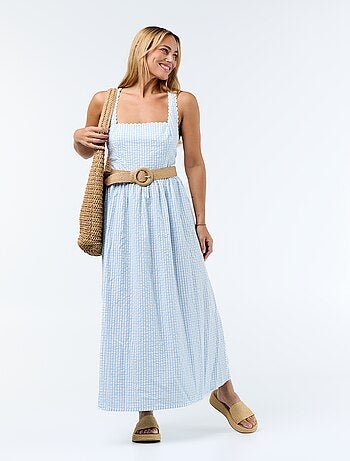 Robe longue maille gaufrée à bretelles croisées